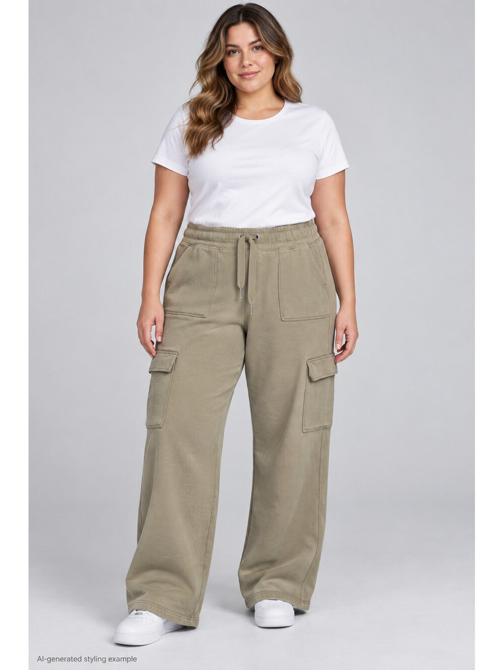 Calvin Klein Performance Women XL Cargo Sweatpants Olive Wide Leg Drawstring Tie
